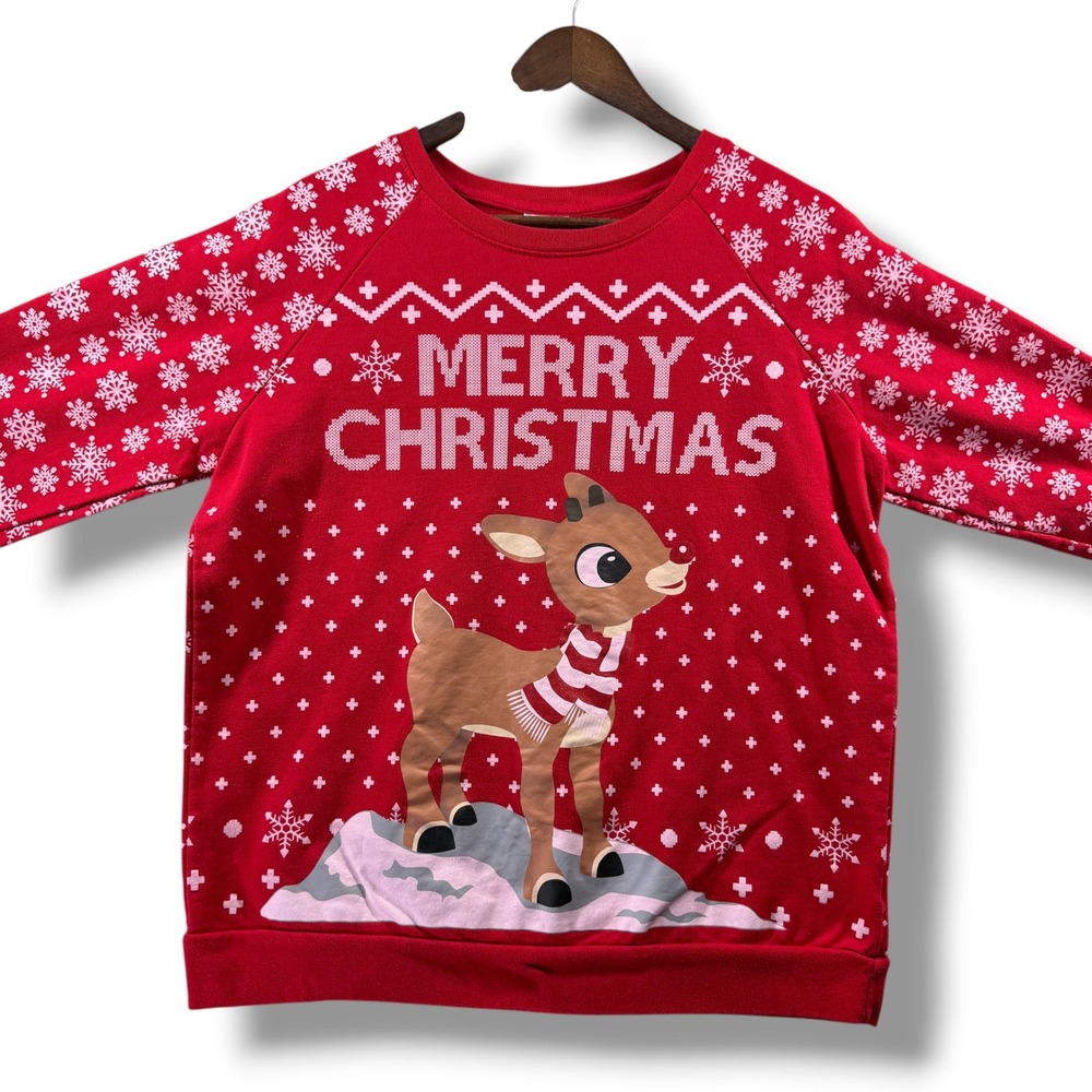 Rudolph the Red-Nosed Reindeer Merry Christmas Sweatshirt Red Kids XL 15-17